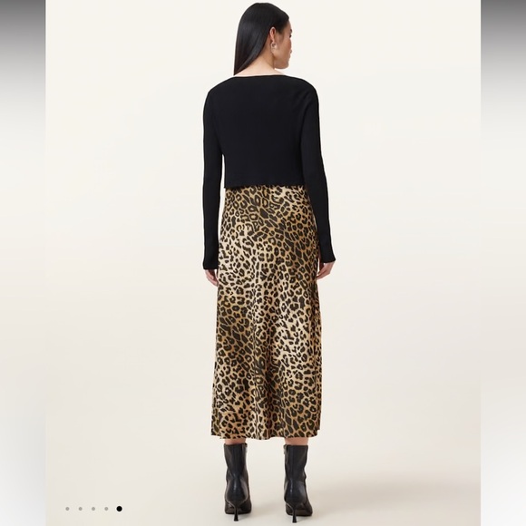 All Saints Hera Leopard Print 2-In-1 Midi Dress - Picture 2 of 14